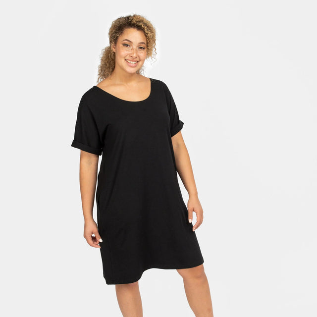 The Everyday T-Shirt Dress in Black - Final Sale - Veneka-Sustainable-Ethical-Dresses-Encircled Drop Ship