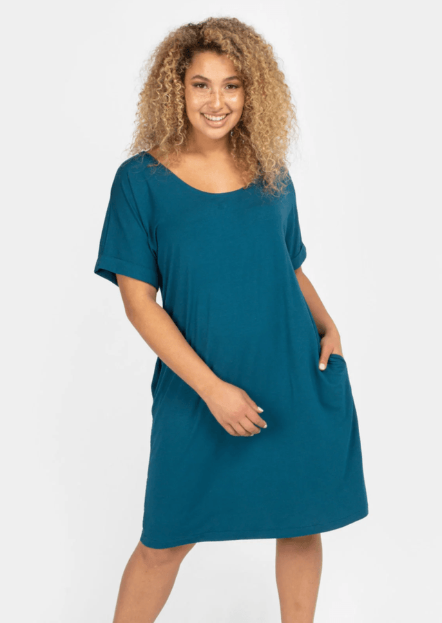 The Everyday T-Shirt Dress in Saphire Blue - Final Sale - Veneka-Sustainable-Ethical-Dresses-Encircled Drop Ship
