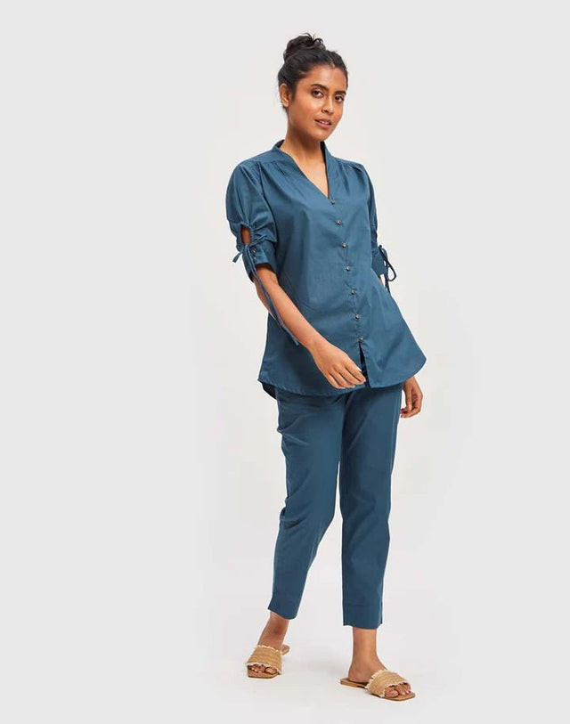 The Goes With Everything Pant in Poplin Blue - Veneka-Sustainable-Ethical-Bottoms-Reistor Drop Ship