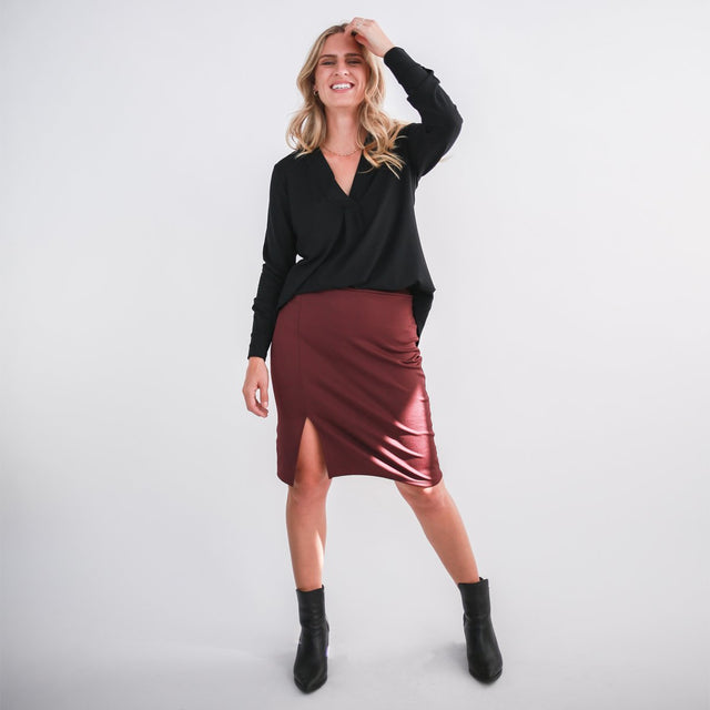 The Performance Pencil Skirt in Bordeaux - Final Sale - Veneka-Sustainable-Ethical-Bottoms-Encircled Drop Ship
