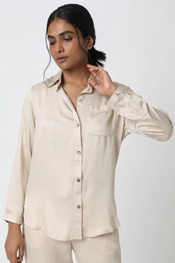 Twiggy Boyfriend Shirt in Champagne - Veneka-Sustainable-Ethical-Tops-Neu Nomads Drop Ship
