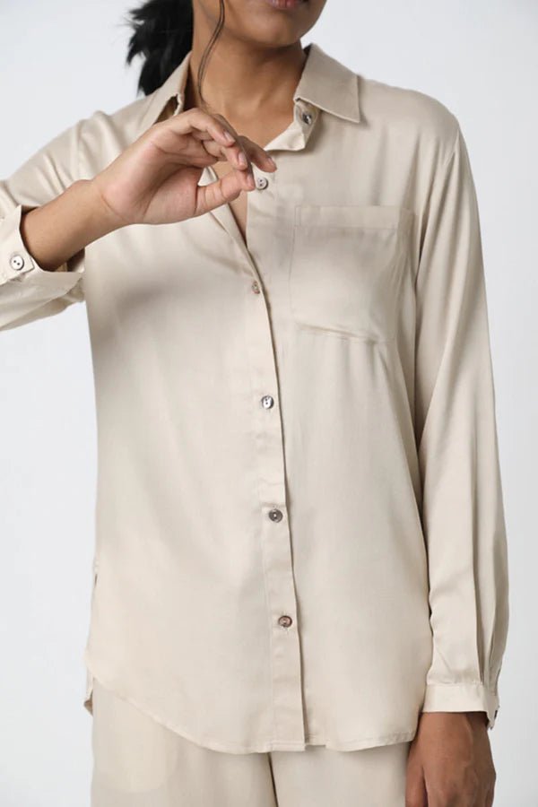 Twiggy Boyfriend Shirt in Champagne - Veneka-Sustainable-Ethical-Tops-Neu Nomads Drop Ship