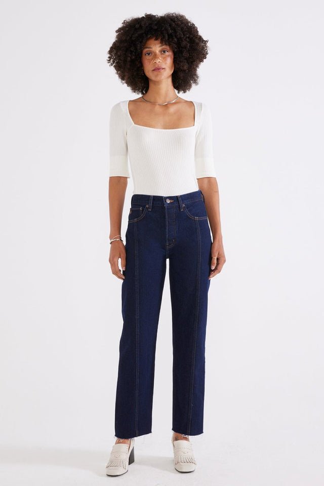 Tyler Seamed Straight Crop - Night Swim - Veneka-Sustainable-Ethical-Bottoms-Etica Denim Drop Ship