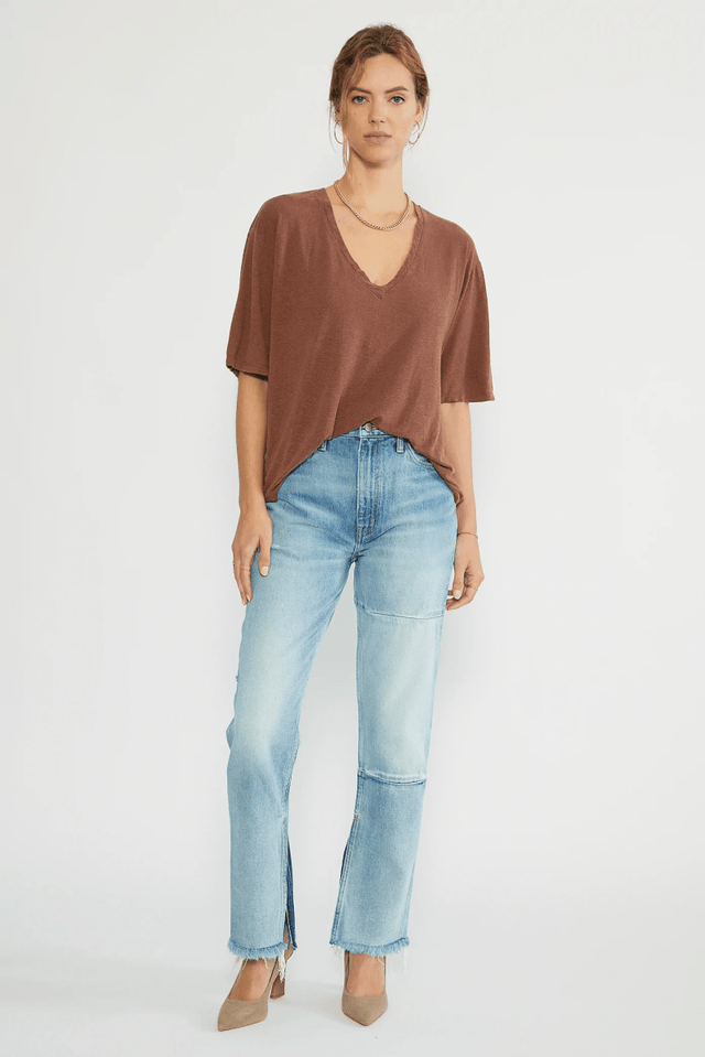 Ulli Relaxed V-Neck in Cognac - Veneka-Sustainable-Ethical-Tops-Etica Denim Drop Ship