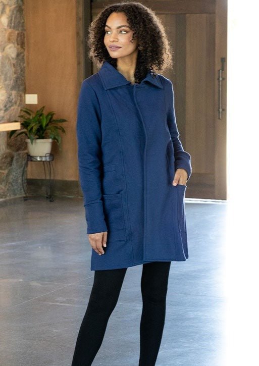 Urban Coat in Medieval Blue - Veneka-Sustainable-Ethical-Jackets-Indigenous Drop Ship