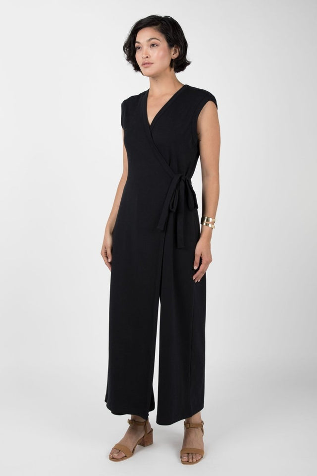 Wrap Jumpsuit in Black - Veneka-Sustainable-Ethical-Dresses-Indigenous Drop Ship