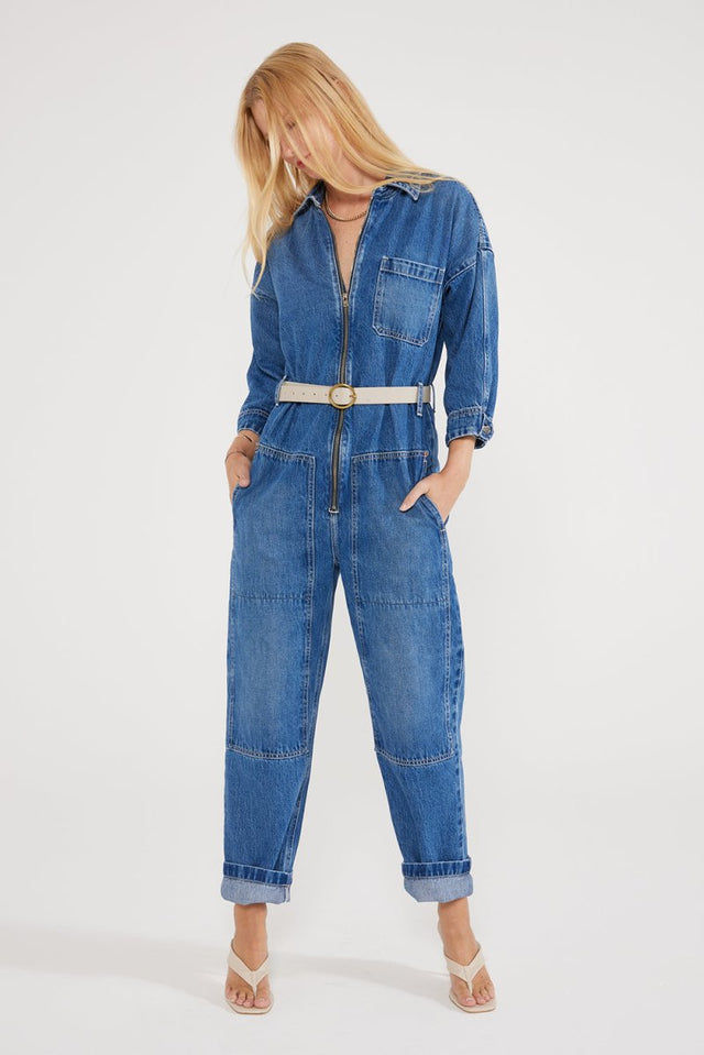 Zeta Carpenter Jumpsuit - Cimarron - Veneka-Sustainable-Ethical-Denim-Etica Denim Drop Ship