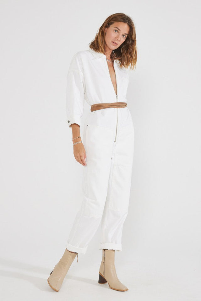 Zeta Carpenter Jumpsuit - Vintage White - Veneka-Sustainable-Ethical-Denim-Etica Denim Drop Ship