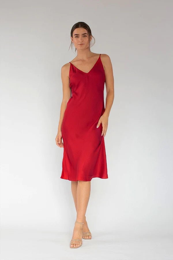 Bias Cut Slip Dress in Crimson - Veneka-Sustainable-Ethical-Dresses-Neu Nomads Drop Ship