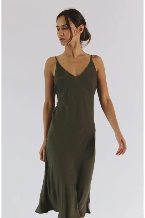 white christmas dresses Bias Cut Slip Dress in Olive Night – Veneka