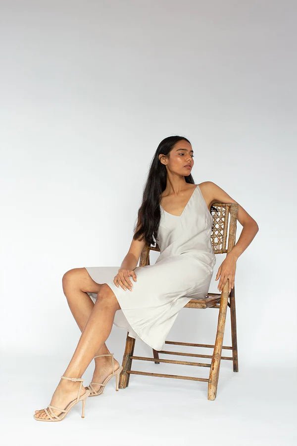 Bias Cut Slip Dress in Silver – Veneka