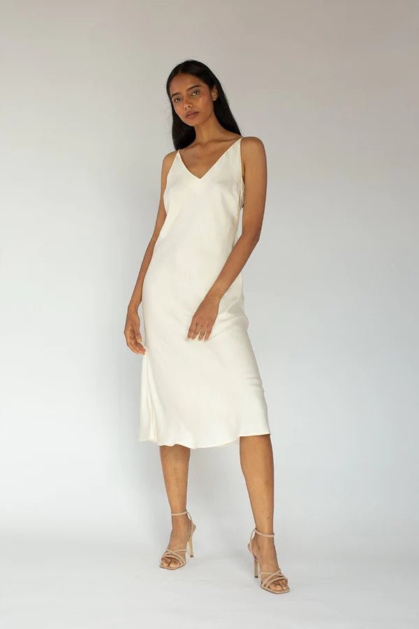 Bias Cut Slip Dress in Soft White - Veneka-Sustainable-Ethical-Dresses-Neu Nomads Drop Ship