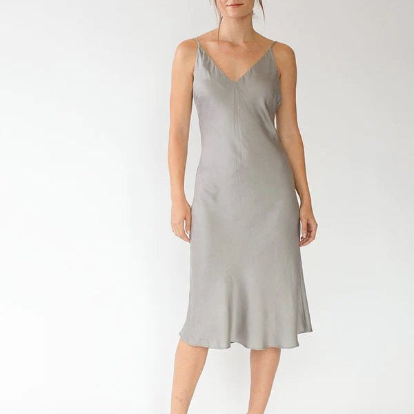 Bias Cut Slip Dress in Steel Grey – Veneka
