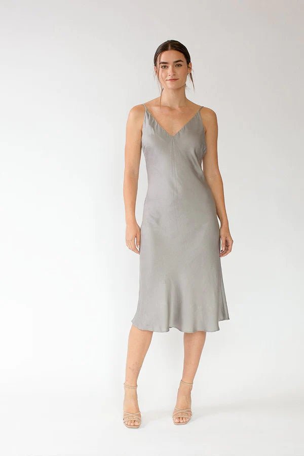 Bias Cut Slip Dress in Steel Grey Veneka Bias Cut Slip Dress in Steel Grey Veneka