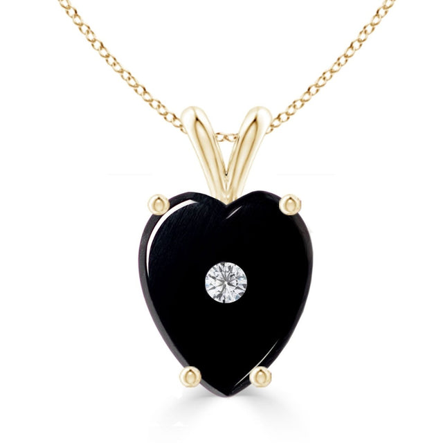 Black Onyx and Diamond Heart Necklace - Veneka-Sustainable-Ethical-Necklaces-Nunchi Drop Ship