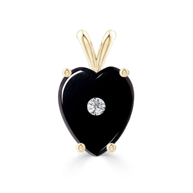 Black Onyx and Diamond Heart Pendant - Veneka-Sustainable-Ethical-Necklaces-Nunchi Drop Ship