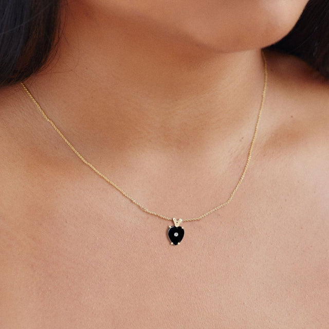 Black Onyx and Diamond Heart Pendant - Veneka-Sustainable-Ethical-Necklaces-Nunchi Drop Ship