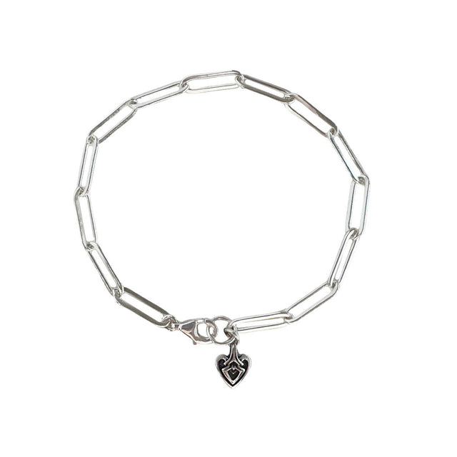 Blaine Paper Clip Chain Bracelet with Tiny Heart Charm in Silver - Veneka-Sustainable-Ethical--Astor & Orion Drop Ship