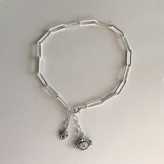 Blaire Paper Clip Chain with Eye & Heart in Silver - Veneka-Sustainable-Ethical--Astor & Orion Drop Ship