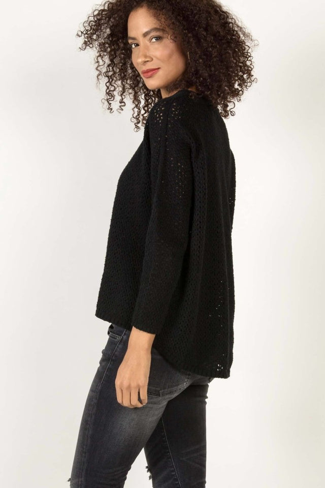 Boucle Mesh Pullover in Black - Veneka-Sustainable-Ethical-Tops-Indigenous Drop Ship
