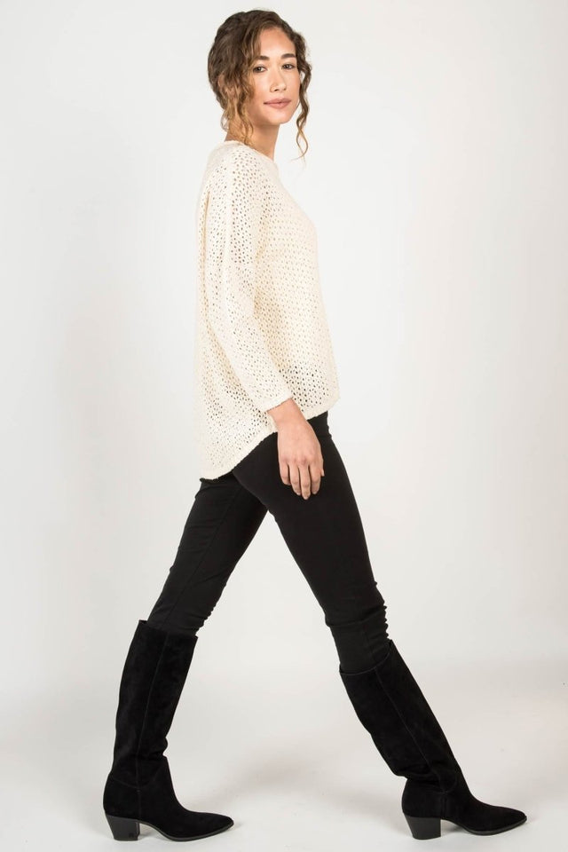 Boucle Mesh Pullover in Ivory - Veneka-Sustainable-Ethical-Tops-Indigenous Drop Ship