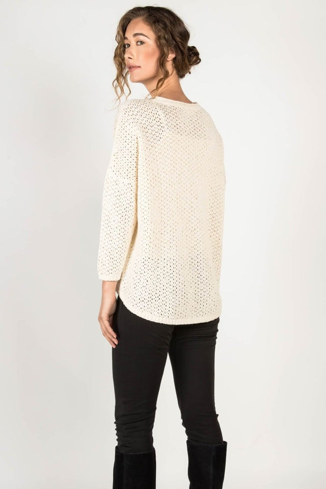 Boucle Mesh Pullover in Ivory - Veneka-Sustainable-Ethical-Tops-Indigenous Drop Ship