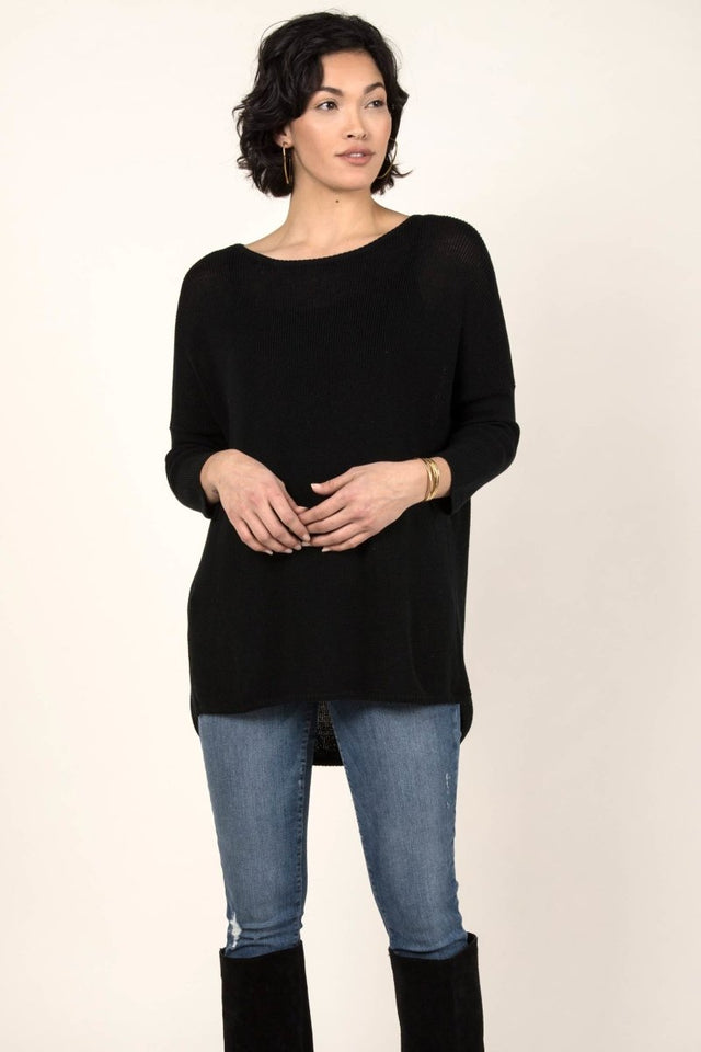 Boxy Pullover in Black - Veneka-Sustainable-Ethical-Tops-Indigenous Drop Ship