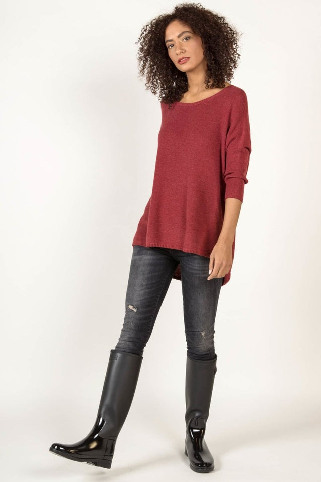 Boxy Pullover in Cherry - Veneka-Sustainable-Ethical-Tops-Indigenous Drop Ship