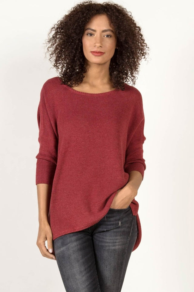 Boxy Pullover in Cherry - Veneka-Sustainable-Ethical-Tops-Indigenous Drop Ship