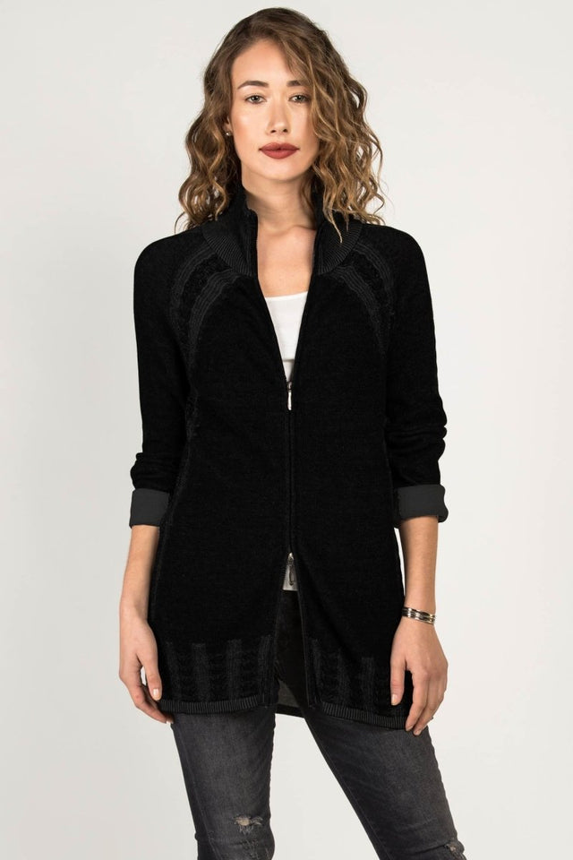 Cable Zip Cardigan in Black Charcoal - Veneka-Sustainable-Ethical-Jackets-Indigenous Drop Ship