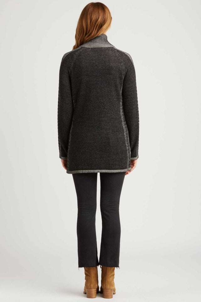 Cable Zip Cardigan in Black Ivory - Veneka-Sustainable-Ethical-Jackets-Indigenous Drop Ship