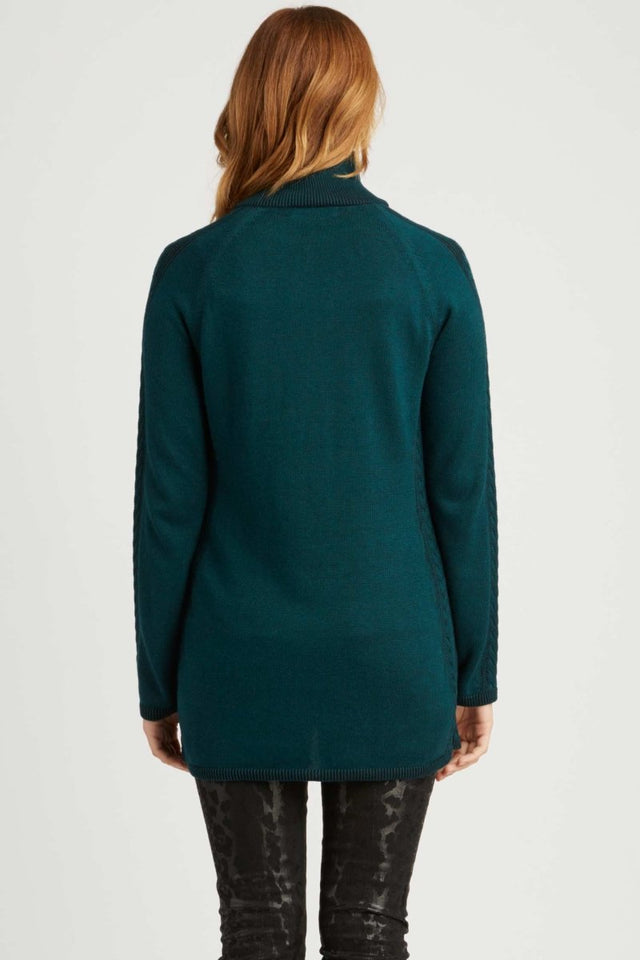 Cable Zip Cardigan in Jade Black - Veneka-Sustainable-Ethical-Jackets-Indigenous Drop Ship