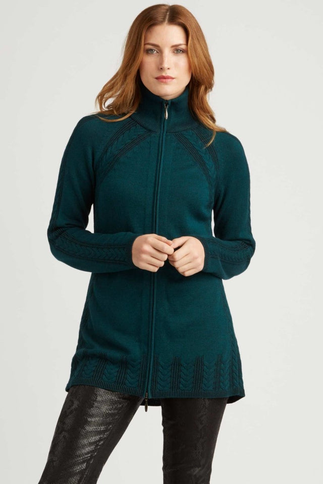 Cable Zip Cardigan in Jade Black - Veneka-Sustainable-Ethical-Jackets-Indigenous Drop Ship