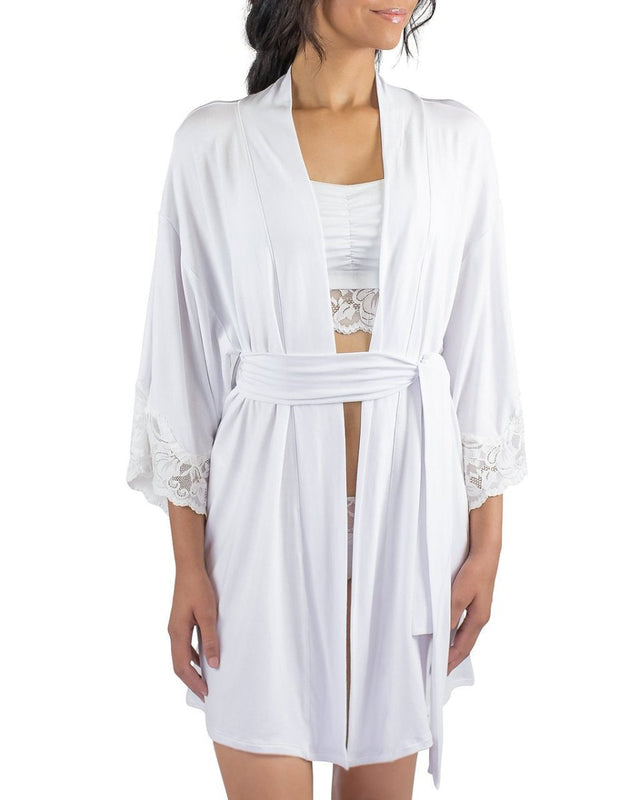 Calla Modal Kimono with Lace in White - Veneka-Sustainable-Ethical-Jackets-Everviolet Drop Ship