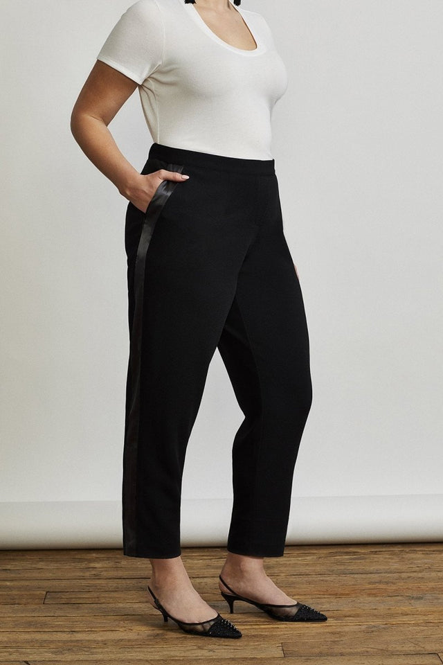 Capitale Tux Trouser in Black Tie - Veneka-Sustainable-Ethical-Bottoms-Hours Drop Ship