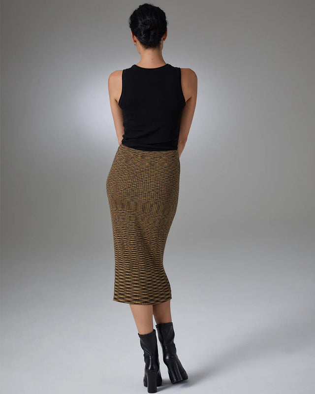 Cristen Midi Sweater Skirt in Tiger Eye - Veneka-Sustainable-Ethical-Bottoms-YesAnd Drop Ship