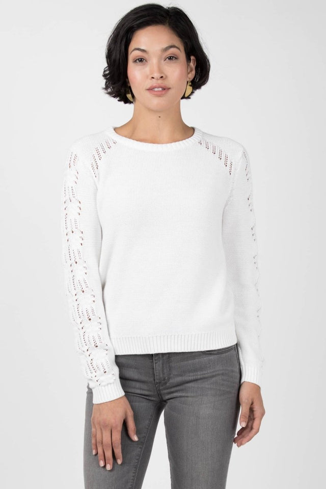 Crochet Sleeve Sweater in White - Veneka-Sustainable-Ethical-Tops-Indigenous Drop Ship