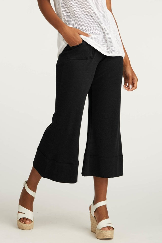 Crop Palazzo Pant in Black - Veneka-Sustainable-Ethical-Bottoms-Indigenous Drop Ship