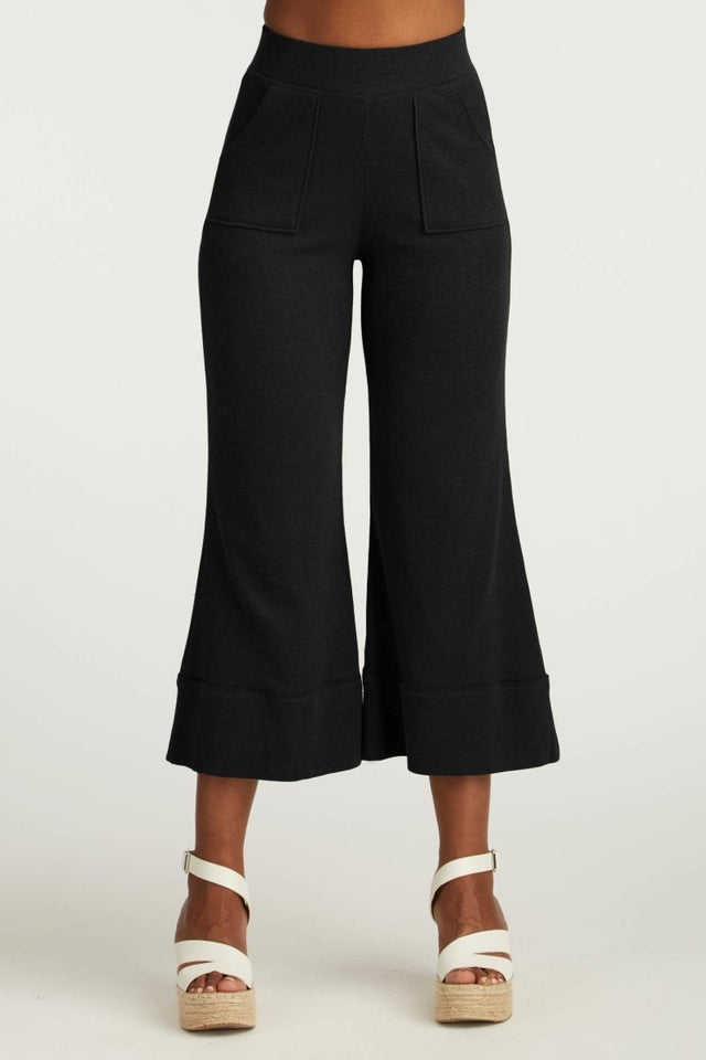 Crop Palazzo Pant in Black - Veneka-Sustainable-Ethical-Bottoms-Indigenous Drop Ship