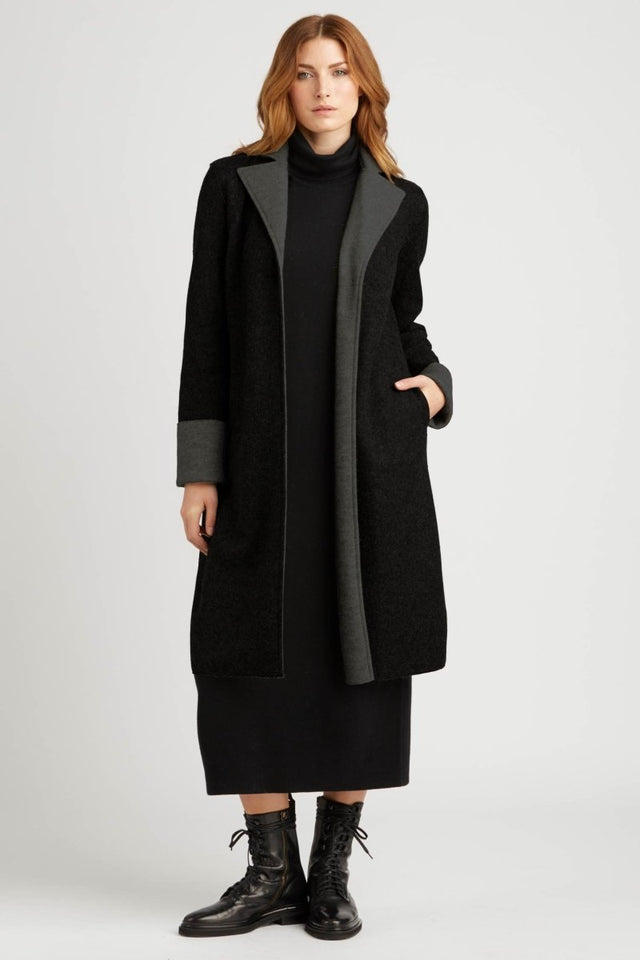 Double Faced Boiled Wool Car Coat in Black Charcoal - Veneka-Sustainable-Ethical-Jackets-Indigenous Drop Ship
