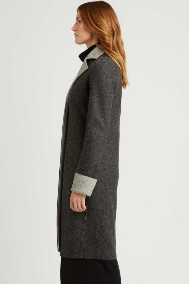 Double Faced Boiled Wool Car Coat in Charcoal Silver - Veneka-Sustainable-Ethical-Jackets-Indigenous Drop Ship