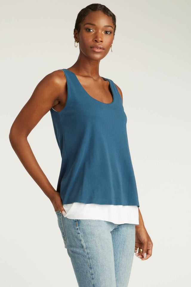 Double Layer Tank in Prussian Blue - Veneka-Sustainable-Ethical-Tops-Indigenous Drop Ship