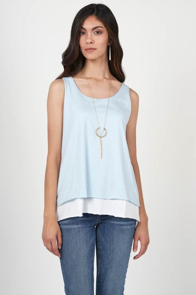 Double Layer Tank in Soft Blue - Veneka-Sustainable-Ethical-Tops-Indigenous Drop Ship
