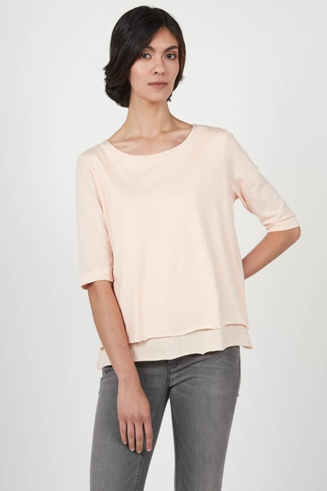 Double Layer Tee in Peach - Veneka-Sustainable-Ethical-Tops-Indigenous Drop Ship