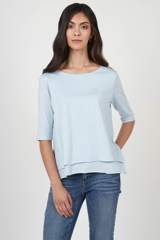 Double Layer Tee in Soft Blue - Veneka-Sustainable-Ethical-Tops-Indigenous Drop Ship
