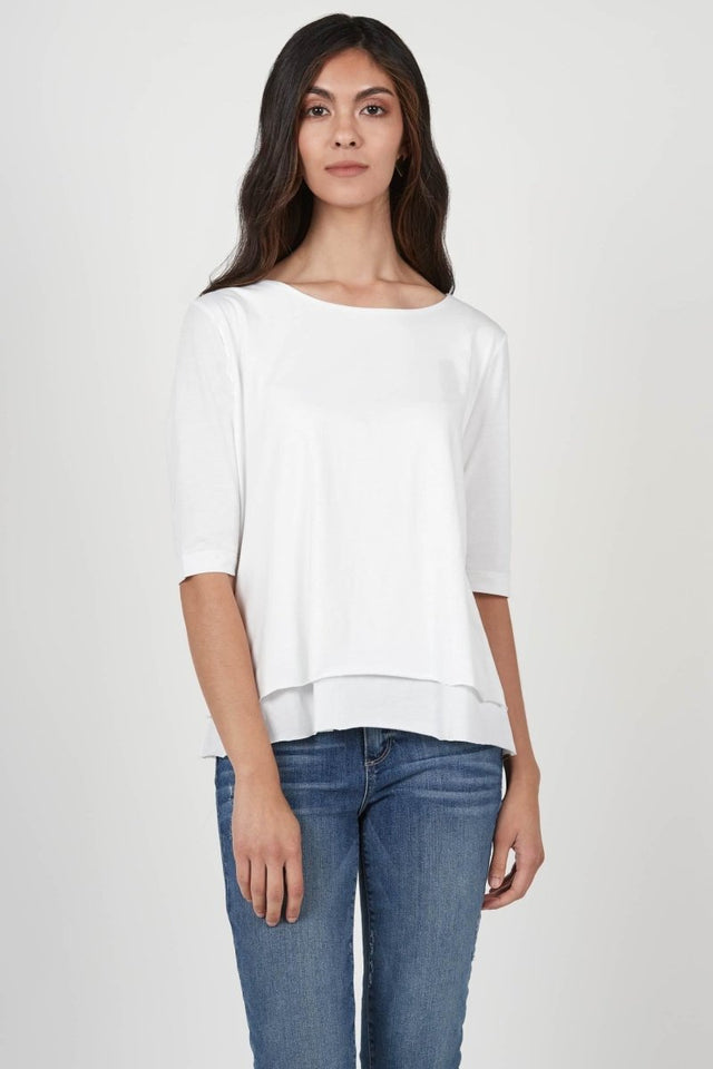 Double Layer Tee in White - Veneka-Sustainable-Ethical-Tops-Indigenous Drop Ship