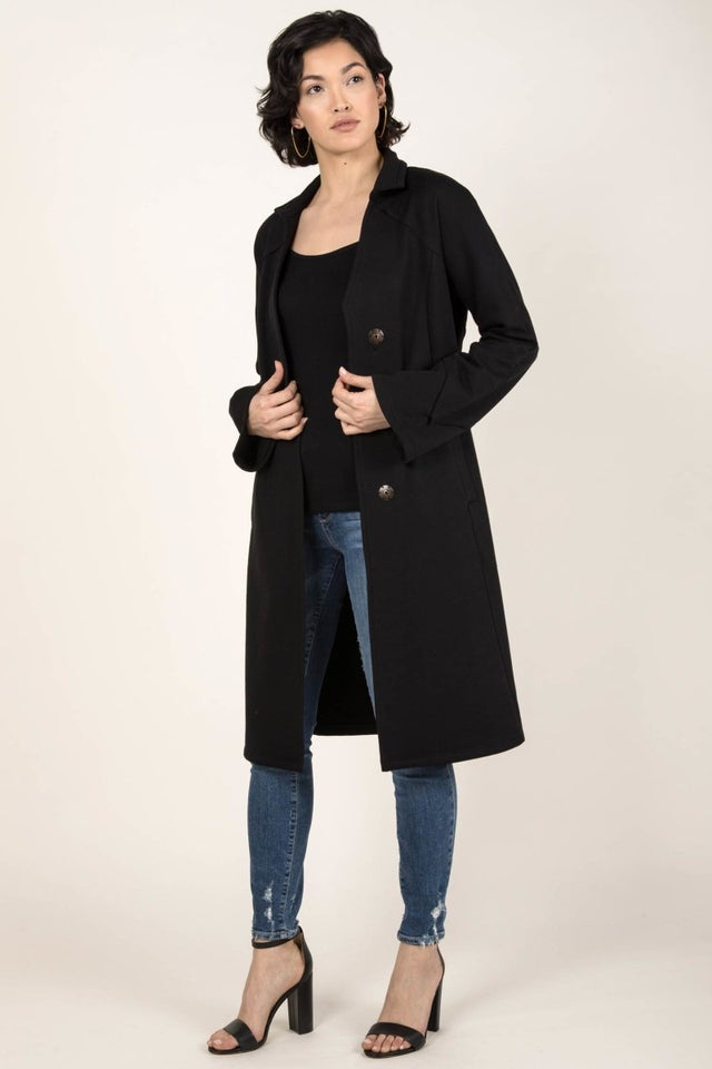 Dramatic Collar Fleece Coat in Black - Veneka-Sustainable-Ethical-Jackets-Indigenous Drop Ship