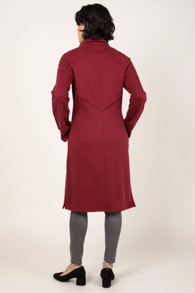 Dramatic Collar Fleece Coat in Cherry - Veneka-Sustainable-Ethical-Jackets-Indigenous Drop Ship