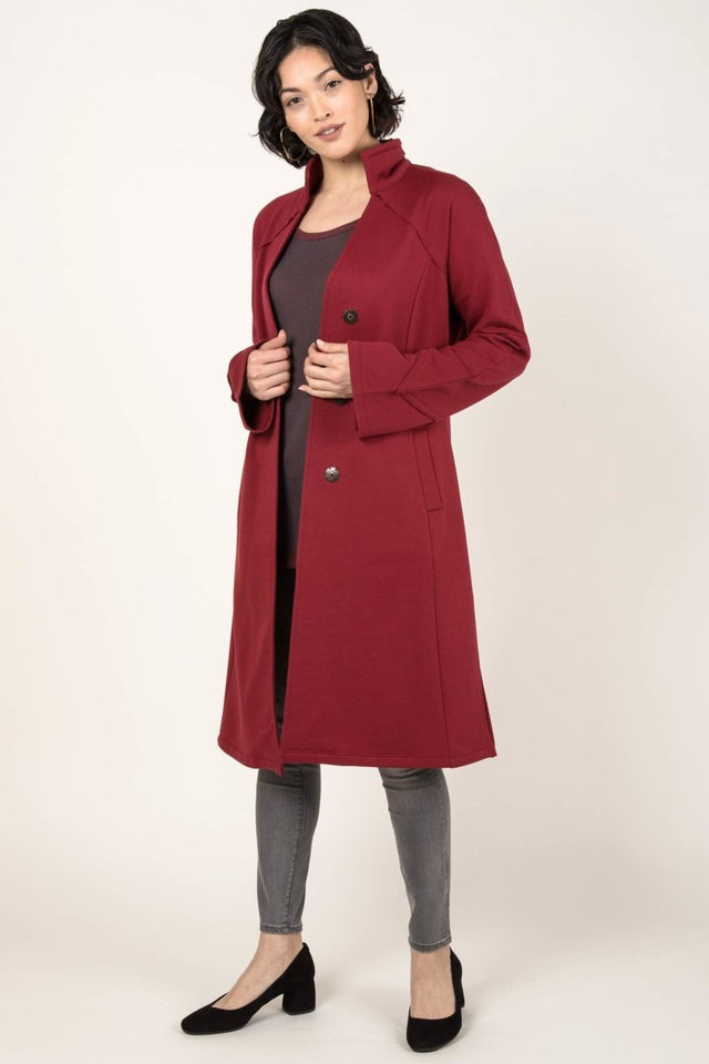 Dramatic Collar Fleece Coat in Cherry - Veneka-Sustainable-Ethical-Jackets-Indigenous Drop Ship