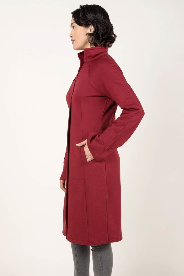 Dramatic Collar Fleece Coat in Cherry - Veneka-Sustainable-Ethical-Jackets-Indigenous Drop Ship